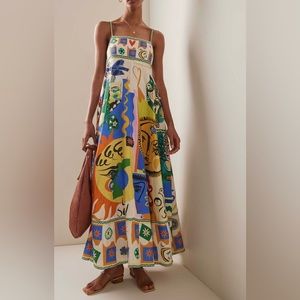 Soleil Summers Full Skirt MIDI Dress In All Over Mixed Media Luxury Print